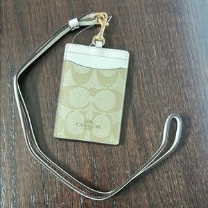 Coach Beige and White Card Holder with Lanyard